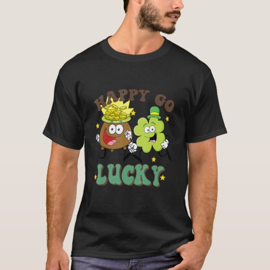 Retro St Patrick's Day Happy Go Lucky Pot Of Gold  T-shirt (Voorkant)