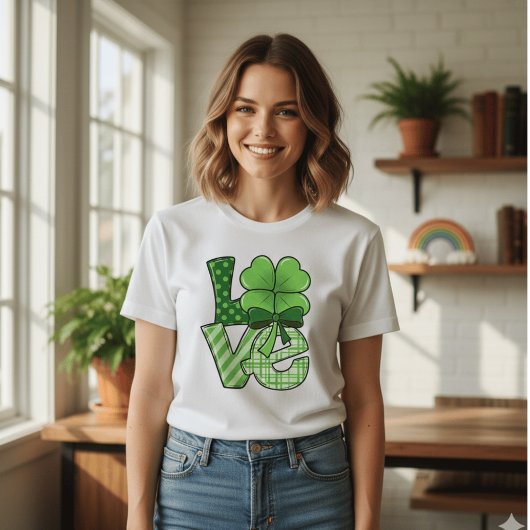 Retro St Patrick's Day Love Clover Green Plaid  T-shirt