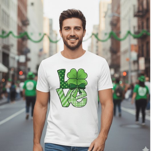 Retro St Patrick's Day Love Clover Green Plaid  T-shirt