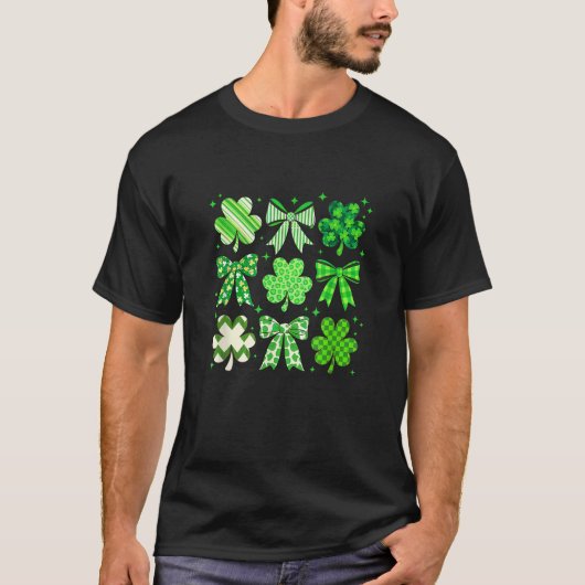 Retro St Patricks Day Lucky Shamrock Coquette Bow T-shirt (Voorkant)