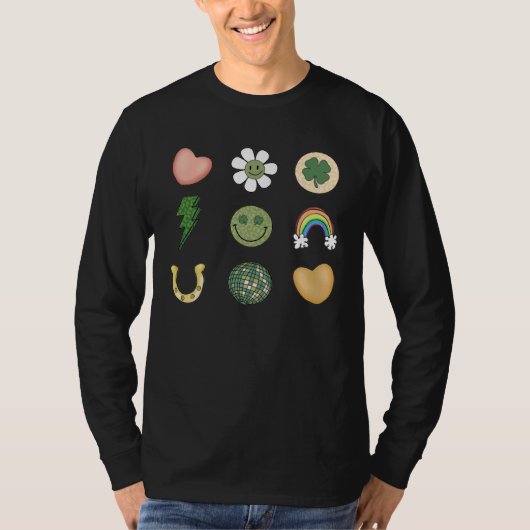 Retro St Patricks Day Lucky Vibes Shamrock For Men T-shirt (Voorkant)