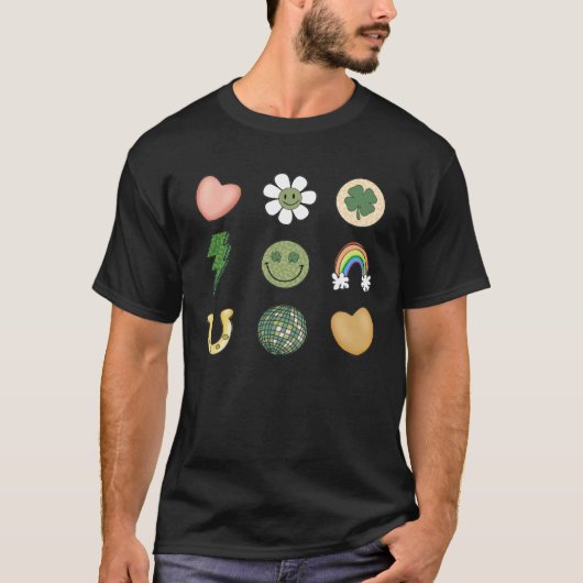 Retro St Patricks Day Lucky Vibes Shamrock For Men T-shirt (Voorkant)