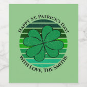 Retro St. Patrick's Day Name Irish 4 Leaf Clover Wijn Etiket (Enkel label)