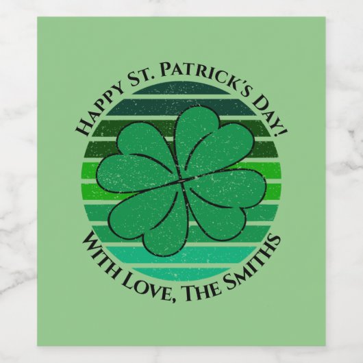 Retro St. Patrick's Day Name Irish 4 Leaf Clover Wijn Etiket (Enkel label)