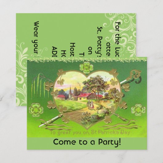 Retro St. Patrick's Day Party Uitnodigingen! Kaart (Voorkant / Achterkant)
