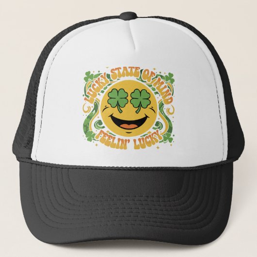 Retro St. Patrick's Day Smiley Face Lucky State  Trucker Pet (Voorkant)