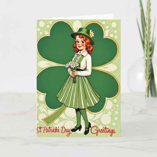Retro St Patricks Day Woman Card Kaart (Voorkant)