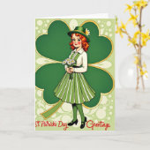 Retro St Patricks Day Woman Card Kaart (Gele Bloem)