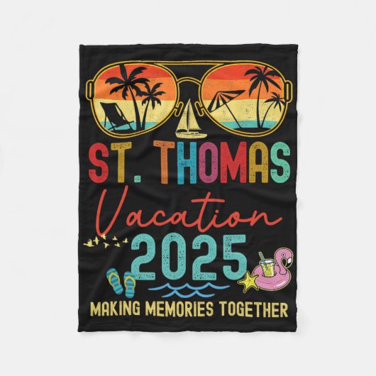 Retro St. Thomas Vakantie 2025 Herinneringen Match Fleece Deken (Voorkant)