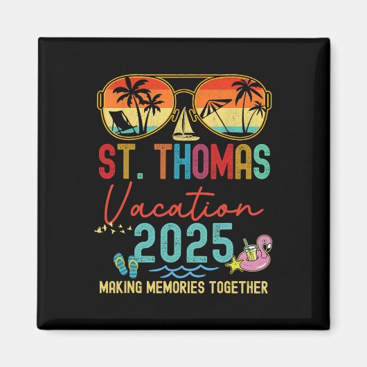 Retro St. Thomas Vakantie 2025 Herinneringen Match Magneet (Voorkant)