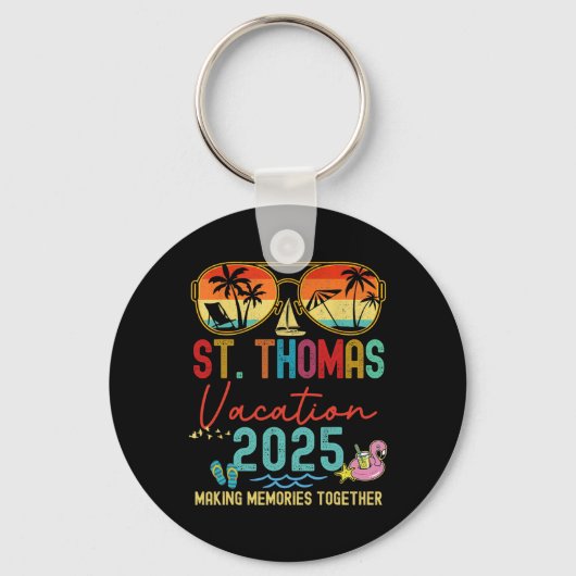 Retro St. Thomas Vakantie 2025 Herinneringen Match Sleutelhanger (Voorkant)