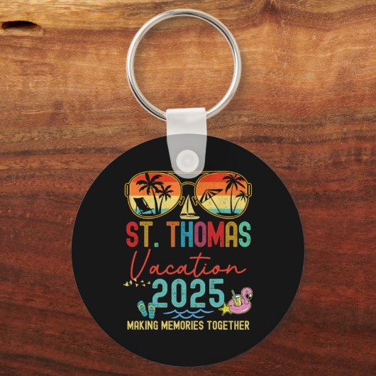 Retro St. Thomas Vakantie 2025 Herinneringen Match Sleutelhanger (Voorkant)
