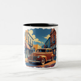 Retro Stad Straat Scène Tweekleurige Koffiemok
