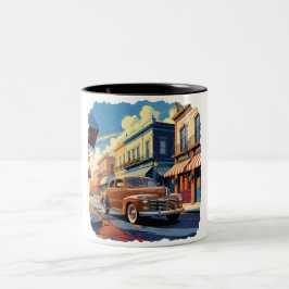 Retro Stad Straat Scène Tweekleurige Koffiemok