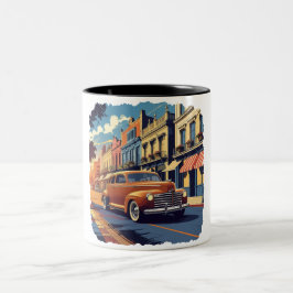 Retro Stad Straat Scène Tweekleurige Koffiemok