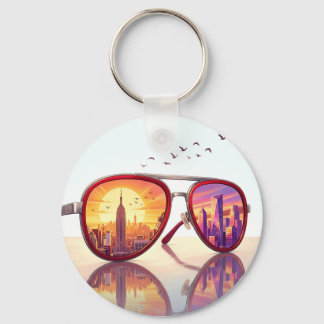 Retro Stads Silhouet Zonnebril Design Sleutelhanger