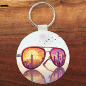 Retro Stads Silhouet Zonnebril Design Sleutelhanger (Voorkant)