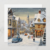 Retro stadslandschap in de winter feestdagenkaart (Voorkant / Achterkant)