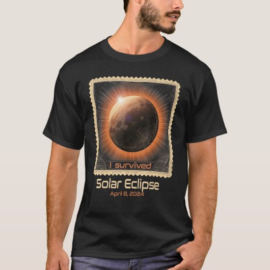 Retro Stamp I Overleefde Totale Zonsverduistering  T-shirt (Voorkant)