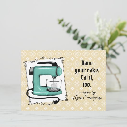 Retro stand mixer bakken kookboek recept kaart (Staand voorkant)