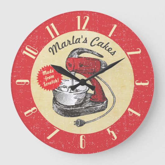 retro stand mixer gepersonaliseerde keukenlade grote klok (Voorkant)