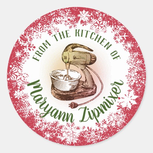 Retro stand mixer vakantie met kerstmis ronde sticker (Voorkant)