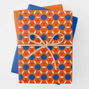 Retro Star Ronde Bloem Sinaasappel Blauw Inpakpapier Vel