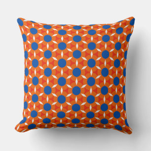 Retro Star Ronde Bloem Sinaasappel Blauw Kussen