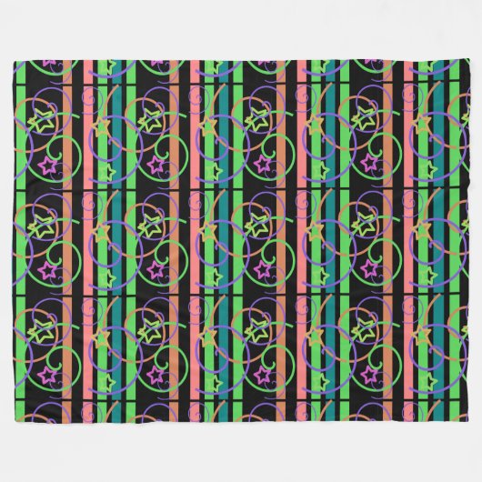 Retro Star Stripe Swirl Fleece Deken (Voorkant (Horizontaal))