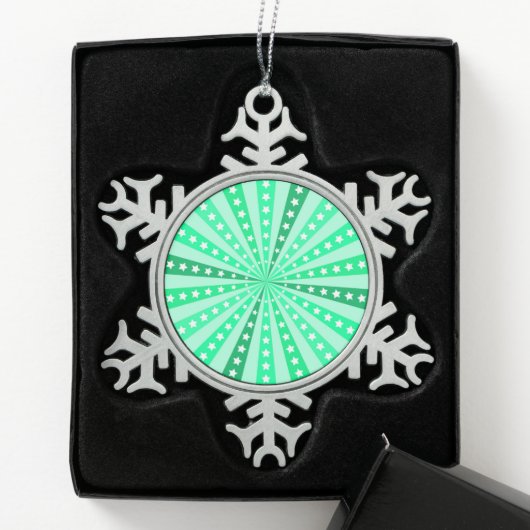 Retro Starburst Background - Green Tin Sneeuwvlok Ornament (Kistje)