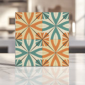 Retro Starburst Design in Blauwgroen en Terracotta Tegeltje