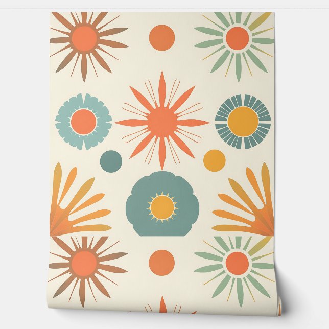 Retro Starburst en Mid Century Vormen Behang (Afrollen)