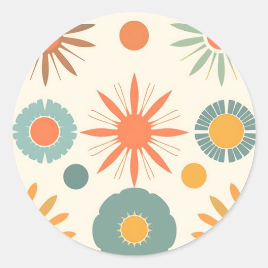 Retro Starburst en Mid Century Vormen Ronde Sticker (Voorkant)