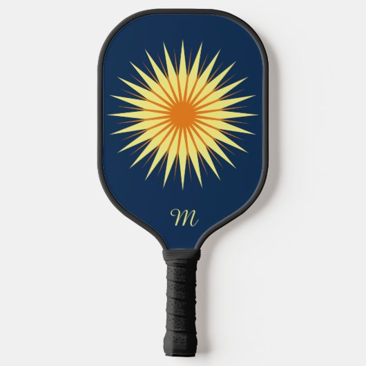 Retro Starburst Flower Monogram Navy Yellow Oranje Pickleball Paddle (Achterkant)