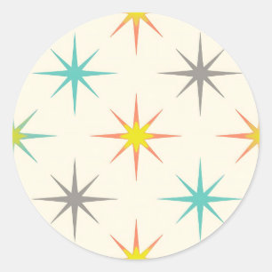 Retro Starburst Mid-Century Patroon Ronde Sticker