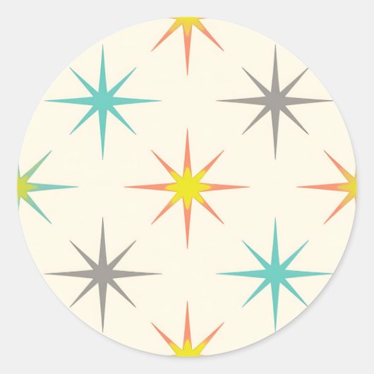 Retro Starburst Mid-Century Patroon Ronde Sticker (Voorkant)