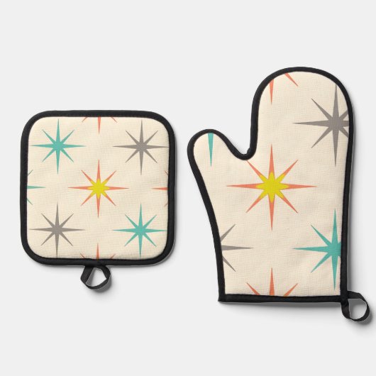 Retro Starburst Mid-Century Pattern Ovenwant & Pannenlap Set (Voorkant)