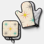 Retro Starburst Mid-Century Pattern Ovenwant & Pannenlap Set (Voorkant / Achterkant)