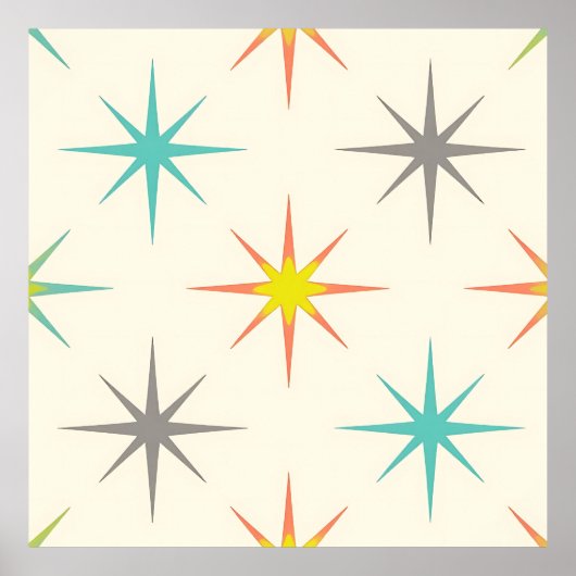 Retro Starburst Mid-Century Pattern Poster (Voorkant)