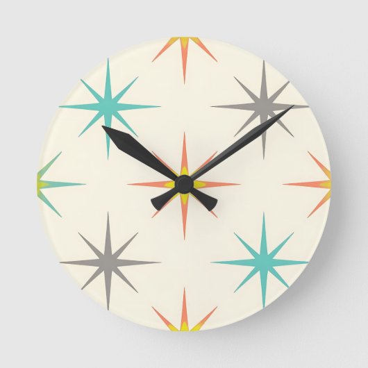 Retro Starburst Mid-Century Pattern Ronde Klok (Voorkant)