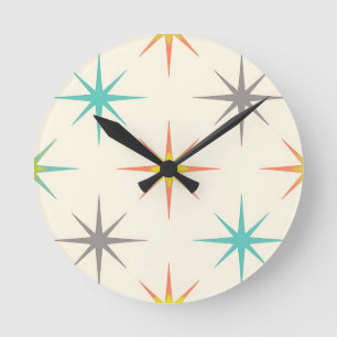 Retro Starburst Midden-Eeuws Patroon Ronde Klok