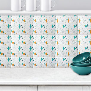 Retro Starburst Sterren Patroon Oranje Turquoise A Tegeltje