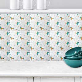 Retro Starburst Sterren Patroon Sinaasappel Blauwg Tegeltje