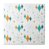 Retro Starburst Sterren Patroon Sinaasappel Blauwg Tegeltje (Voorkant)