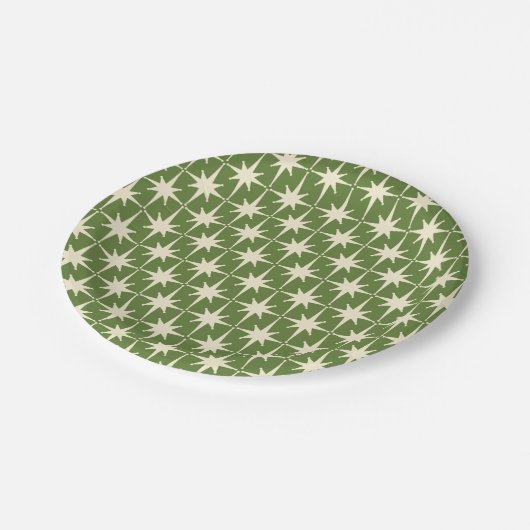 Retro Starbursts groen Cream Pattern Papieren Bordje (Gekanteld)