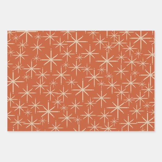 Retro Starbursts in Mid Mod Beige, Oranje, Blauwgr Inpakpapier Vel (Voorkant 2)