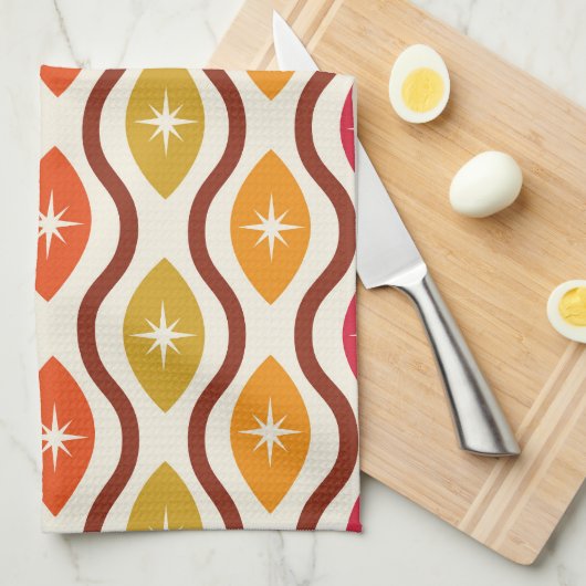 Retro Starbursts op Kleurrijke ogee ovalen patroon Theedoek (Quarter Fold)