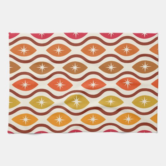 Retro Starbursts op Kleurrijke ogee ovalen patroon Theedoek (Horizontaal)