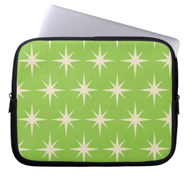Retro Starbursts op Lime Green Pattern Laptop Sleeve (Voorkant)