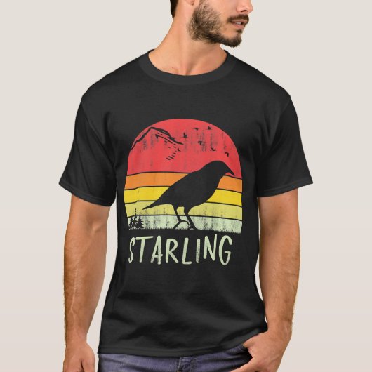 Retro  Starling T-Shirt Silhouette Bird 70s (Voorkant)
